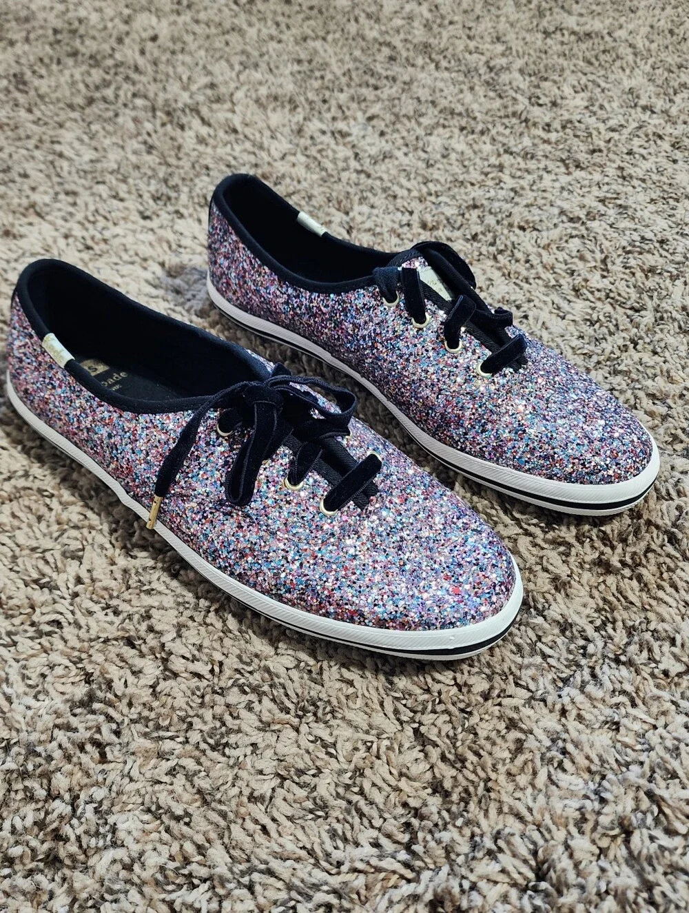 Keds X Kate Spade New York Champion Multicolor Glitter Sneakers Velvet Laces 7.5